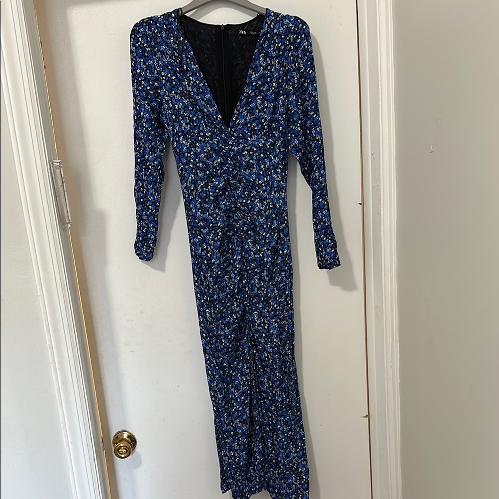 Zara Blue Long Sleeve Wrap Dress